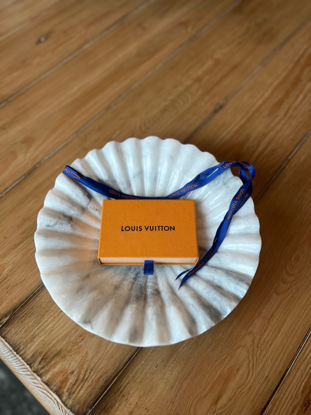 Louis Vuitton Small Orange Gift Box with Blue Ribbon — EMPTY